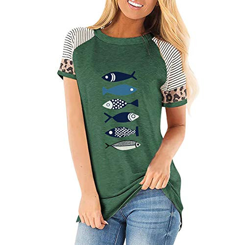 Meikosks Short Sleeve Printed Tshirts Womens Leopard Patchwork Blouses Crewneck Casual Tops Green Meikosks Short Sleeve Printed Tshirts Womens Leopard Patchwork Blouses Crewneck Casual Tops Green