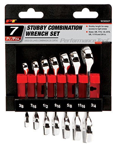 Performance Tool W30507 SAE Full Polish Stubby Wrench (7 Piece)