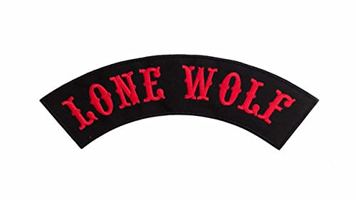 LONE WOLF Black w  Red Top Rocker Iron On Patch for Motorcycle Rider or Bikers Vest