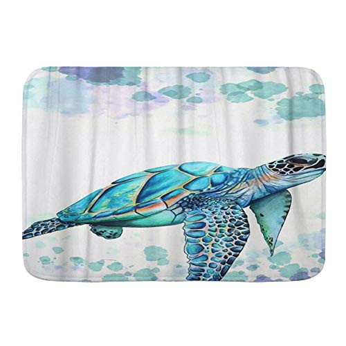 WINCAN Bath Mat Rug Sea Turtle Ocean Watercolor Plush Bathroom Decor Mats with Non Slip Backing 29.5 inch X 17.5 inch