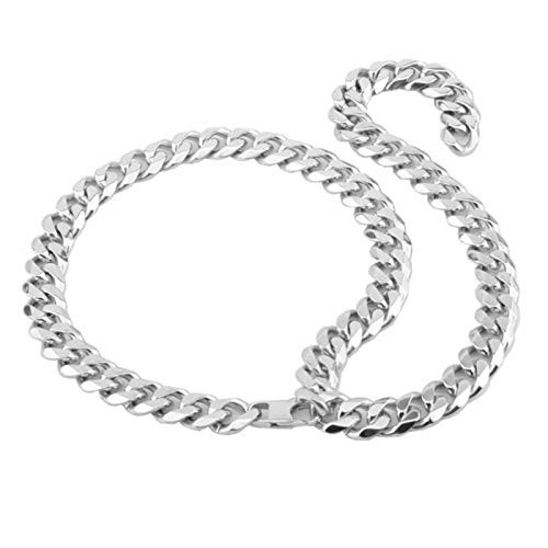 U K Hip Hop Necklace Adjustable Choker Cuban Link Chain with Tail 13mm   15mm   17mm   19mm Stainless Steel Curb Rapper Necklace for Men -Color   76cm  Size   17mm-