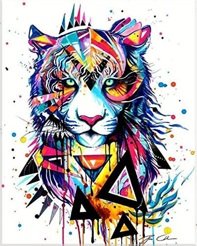 IGZAKER Cross Stitch Embroidery Sets Abstract Tiger 11CT Pre-Printed Cross Stitch DIY Handmade Stamped Pattern Cross Stitch for Beginners Needlework Cross Stitch Kit-40x50cm