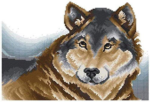 IGZAKER Cross Stitch Embroidery Sets A Wolf 11CT Pre-Printed Cross Stitch DIY Handmade Stamped Pattern Cross Stitch for Beginners Needlework Cross Stitch Kit-40x50cm