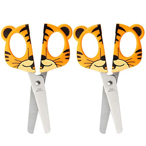 Artibetter 2PCS Kids Safety Scissors Tiger Animal Art Craft Scissors Stainless Steel Paper Cutter Scissors Students Paper Construction Offices Supplies