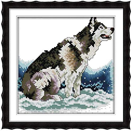IGZAKER Cross Stitch Embroidery Sets Howling Wolf 11CT Pre-Printed Cross Stitch DIY Handmade Stamped Pattern Cross Stitch for Beginners Needlework Cross Stitch Kit-40x50cm