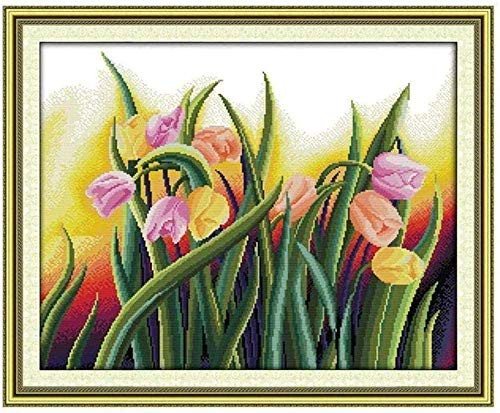 IGZAKER Cross Stitch Embroidery Sets Meadow Flowers 11CT Pre-Printed Cross Stitch DIY Handmade Stamped Pattern Cross Stitch for Beginners Needlework Cross Stitch Kit-40x50cm
