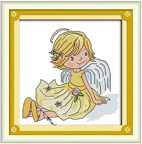 IGZAKER Cross Stitch Embroidery Sets Angel Girl 11CT Pre-Printed Cross Stitch DIY Handmade Stamped Pattern Cross Stitch for Beginners Needlework Cross Stitch Kit-40x50cm