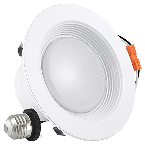 Luxrite 4 Inch Retrofit LED Recessed Lighting Fixture, 10W (60W Equivalent), 4000K Cool White, 750 Lumens, Baffle Trim, Dimmable, LED Downlight, UL Listed, Damp Rated, 1-Piece