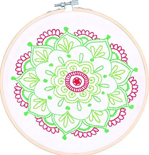Stamped Embroidery Kit - Eafior Mandala DIY Beginner Counted Starter Kit for Art Craft Handy Sewing Including Color Pattern Embroidery Cloth Embroidery Hoop Color Threads Tools Kit