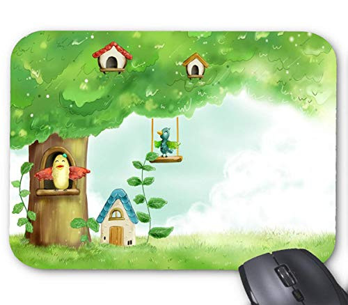 Cartoon Tree House Spring Flower Mouse Pad 9.8 X 7.8 in