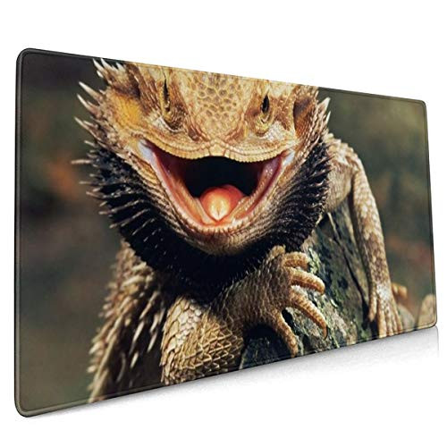 Bearded Dragon Lizards Gaming Mouse Pad Computer Keyboard Mouse Mat Large Extended Soft Ultra Thick Premium-Textured  and  Waterproof with Stitched Edges Non-Slip Rubber Base for Work  Laptop