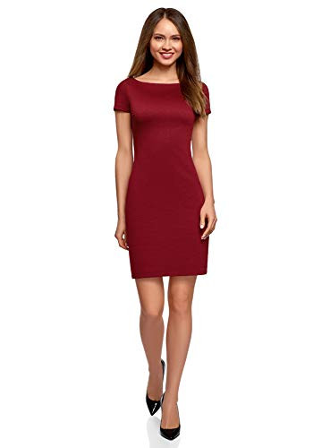 oodji Ultra Women s Jersey Boat Neck Dress  Red  8