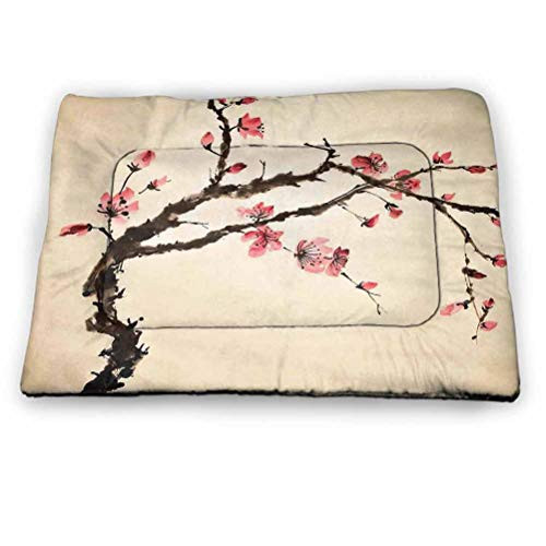 Japanese Dog Bed Traditional Chinese Paint of Figural Tree with Details Brushstroke Effects Print Pink Brown -23 inchx15.5 inch- Japanese Dog Bed Traditional Chinese Paint of Figural Tree with Details Brushstroke Effects Print Pink Brown -23 inchx15.5 inch-