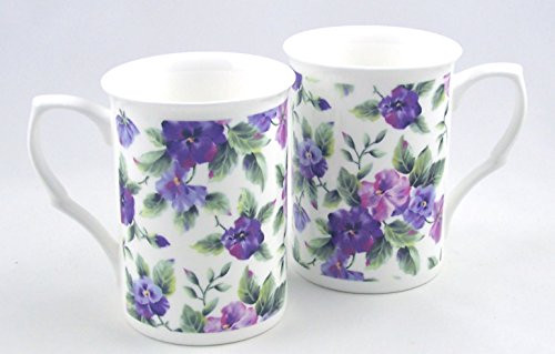 Fine English Bone China Mugs - Set of Two - Viola or Pansy Chintz - Adderley China of England Fine English Bone China Mugs - Set of Two - Viola or Pansy Chintz - Adderley China of England