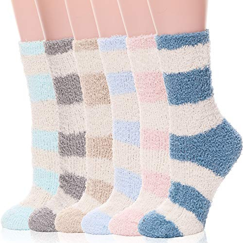 Womens Girls Fuzzy Slipper Socks Soft Fluffy Cabin Fleece Warm Plush Cozy Winter Sleep Stocking Stuffers Adult Christmas Socks??Stripe A?6 Pairs?? Womens Girls Fuzzy Slipper Socks Soft Fluffy Cabin Fleece Warm Plush Cozy Winter Sleep Stocking Stuffers Adult Christmas Socks??Stripe A?6 Pairs??