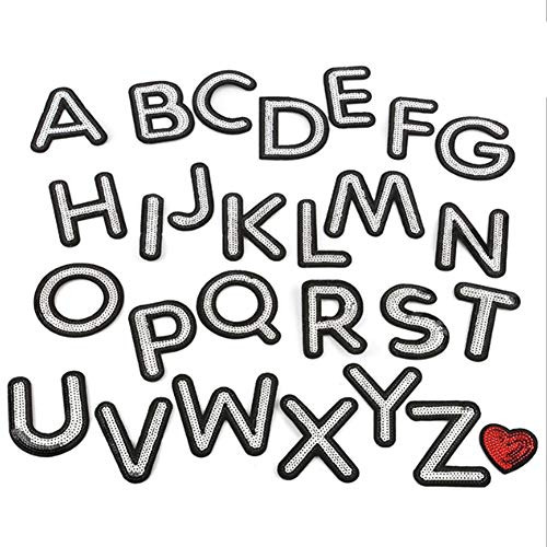 BOIU Letters Sequins Alphabet Embroidered Applique Silver Letters Iron on Patches