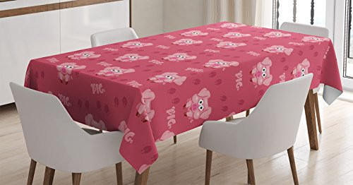 Pig Decor Tablecloth by Ambesonne, Square Cartoon Pig Hog Cheering Greeting Running Towards Humor Artwork, Dining Room Kitchen Rectangular Table Cover, 60 X 90 Inches