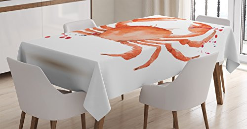 Crabs Decor Tablecloth by Ambesonne, Sea Animals Theme Watercolor Style Effect a Big Crab on White Background Print, Dining Room Kitchen Rectangular Table Cover, 60 W X 90 L Inches, Orange