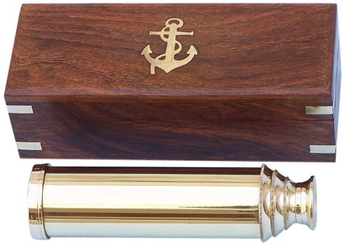 Hampton Nautical Captain's Brass Spyglass Telescope with Rosewood Box, 15", Brass Hampton Nautical Captain's Brass Spyglass Telescope with Rosewood Box, 15", Brass