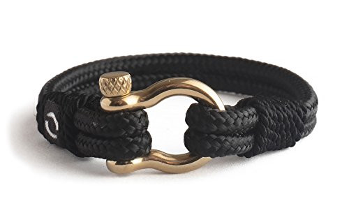 Handmade Paracord Bracelet for Mens with Stainless Steel Gold Shackle Marine Nautical Accessory Surfing Armband Made of Sailing Rope Sailor Gift Luxurious Style