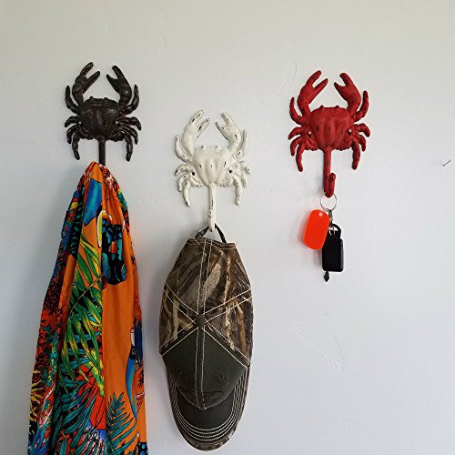 Crab Wall Hooks Set of 3 Painted Distressed Cast Iron Midwest CBK