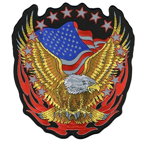 EAGLE  High Thread Embroidered Iron-On Saw-On Rayon REFLECTIVE PATCH - 10 inch x 12 inch  Exceptional Quality