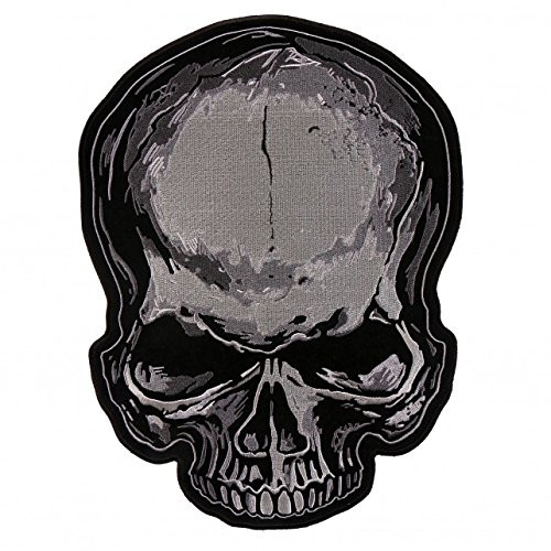 JUMBO SKULL GRAY  High Thread Embroidered Iron-On   Saw-On  Heat Sealed Backing Rayon PATCH - 4 inch x 3 inch