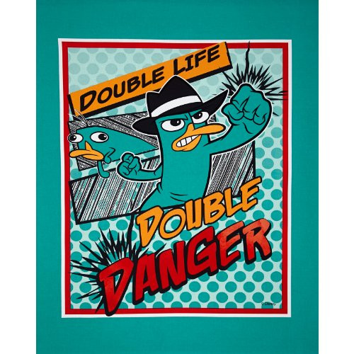 Disney Phineas and Ferb Agent P Comic Panel Turquoise Fabric