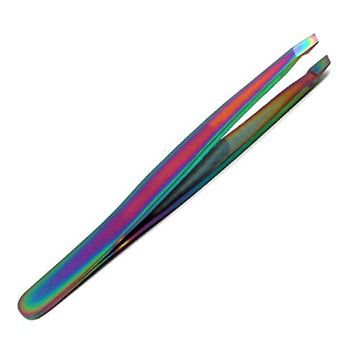 DDP SET OF 2 MULTI TITANIUM COLOR RAINBOW EYEBROW TWEEZERS  SLANT  TIP STAINLESS STEEL