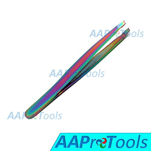 AAPROTOOLS Multi Titanium Color Rainbow Eyebrow Tweezers Slant TIP Stainless Steel A Plus  Quality