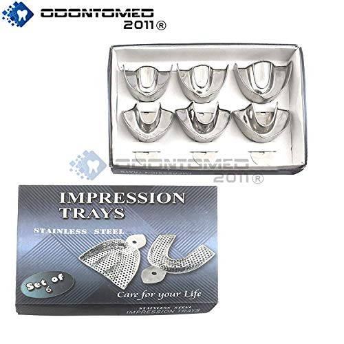 OdontoMed2011 Set of 6 Pieces Dental Impression Trays Set Solid Denture Instruments Stainless Steel ODM