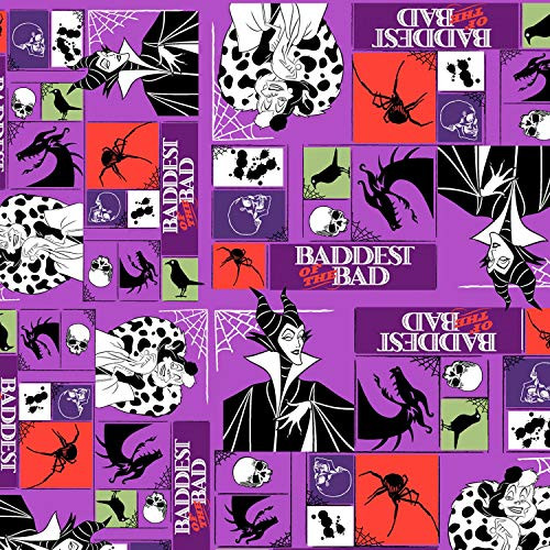 Disney Villains Baddest of The Bad in Purple Flannel Fabric by The Yard