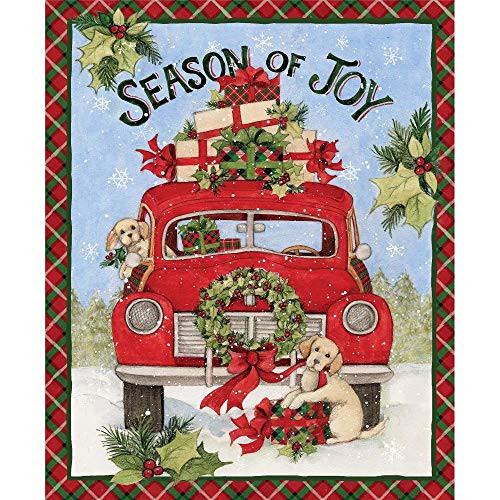 Christmas Fabric Red Truck Panel Season of Joy from Susan Winget Cotton Fabric by The Panel
