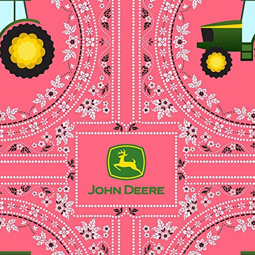 John Deere Fabric Bandana in Pink 100 percent  Cotton Fabric by The Yard