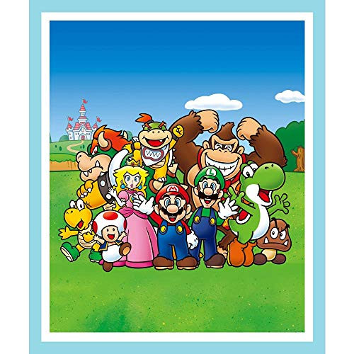 Mario Fabric Mario  and  Friends Panel in Multi Fabric 100 percent  Cotton Fabric by The Panel