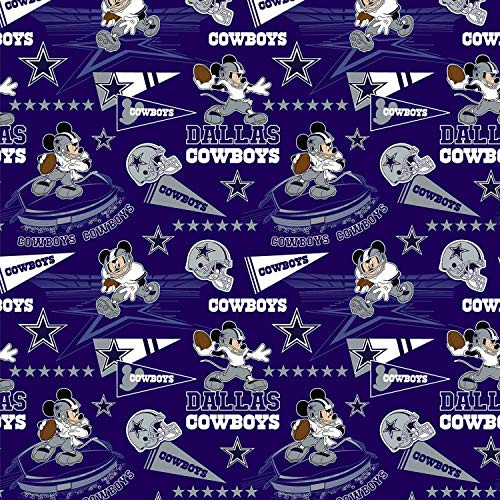 NFL Mickey Disney Mash Up Fabric Dallas Cowboys Fabric NFL Football in Navy Blue 44 inch Wide 100 percent  Cotton Fabric by The Yard