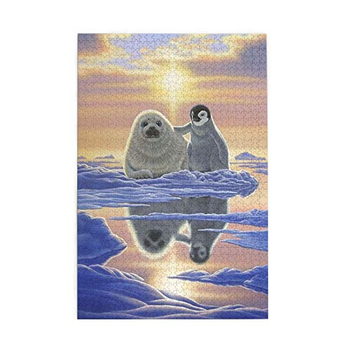 PNNUO Jigsaw Puzzles 1000 Pieces For Adults-Penguins And Seals Friend 1000 Piece Puzzles For Adults