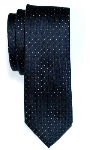 Retreez Check Textured Woven Microfiber Skinny Tie Necktie - Navy Blue