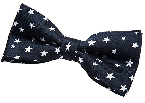 Retreez Men Classic Stars Woven Microfiber Pre-tied Bow Tie -4.5 inch- - Black with White Stars