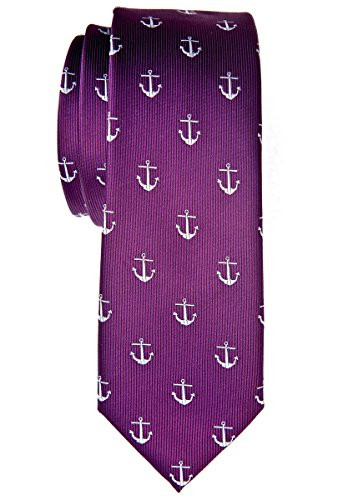 Retreez Classic Anchor Pattern Woven Microfiber 2 inch Skinny Tie - Dark Purple