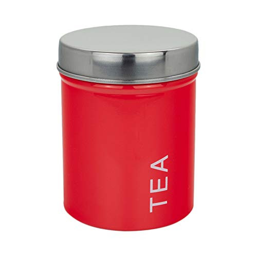 Harbour Housewares Contemporary Tea Canister - Steel Kitchen Storage Caddy with Rubber Seal - Red - 10cm
