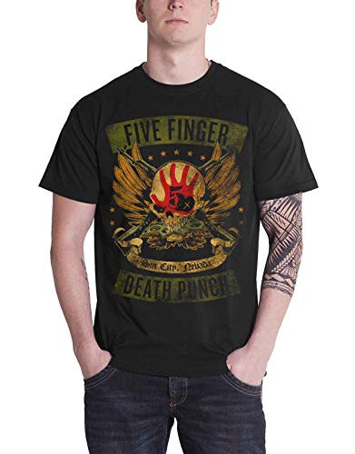 Five Finger Death Punch T Shirt Locked  and  Loaded Band Logo Official Mens Black Size L