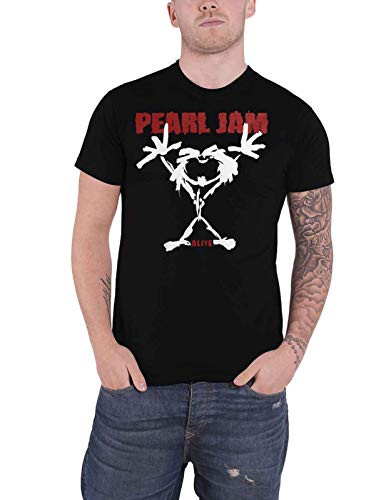 Pearl Jam T Shirt Stickman Back Print Band Logo Official Mens Black Size L