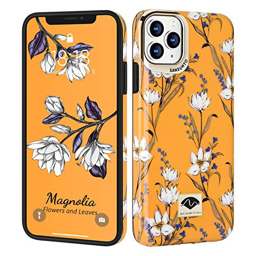 Sansunto for iPhone 11 Pro Max Case  Yellow Flowers Floral Pattern for Girls Women Slim Hard Back Soft TPU Bumper Protective Cover for iPhone 11 Pro Max 6.5 Inch 2019