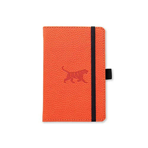 Dingbats Wildlife Dotted Pocket A6 Hardcover Notebook - PU Leather  Perforated 100gsm Ink-Proof Paper  Pocket  Elastic Closure  Pen Holder  Bookmark -Orange Tiger-