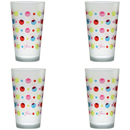 Officially Licensed Fiesta Multicolor Dots 16-Ounce Frosted Tapered Cooler Glass Set of 4