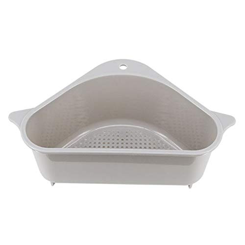 Sink Drain Basket Triangle Fruit Vegetable Strainer Basket Multifunctional Sponge Storage Rack Drain Shelf Holder Sink Storage Basket with Suction Cup for Kitchen Bathroom-Grey-