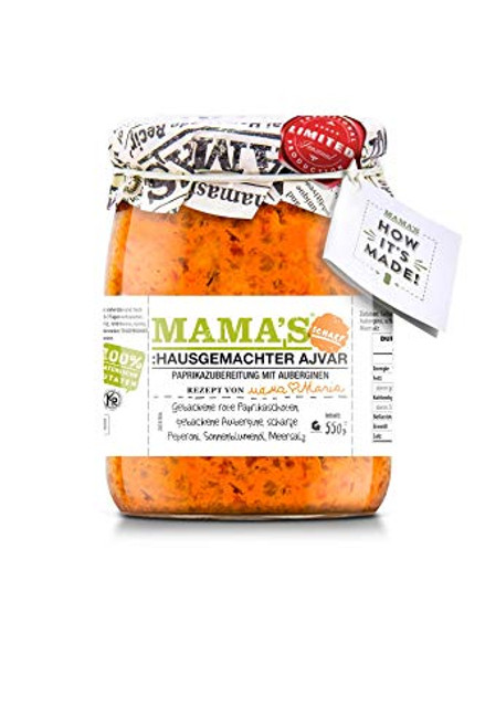 Mama s - Homestyle Hot Ajvar - Roasted Pepper Spread - 19oz Jar - No Preservatives - No artificial Colors - No Additives