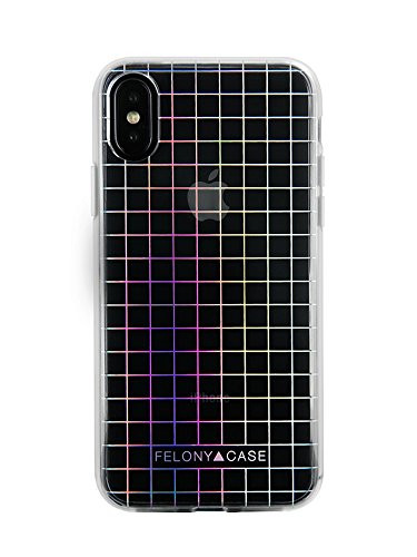 iPhone X/XS Case, iPhone 10 Case, FELONY CASE - Clear Case with Holographic Grid Protective Shock-Absorbing TPU/PC Scratchproof Screen Protector Case (Holographic iPhone X/XS Grid Case)