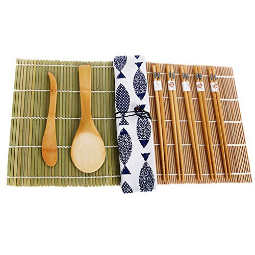 Cabilock Sushi Making Kit Bamboo Sushi Mat Sushi Rolling Mats Chopsticks Rice Paddle Spreader Beginner Sushi Kit 1 Set